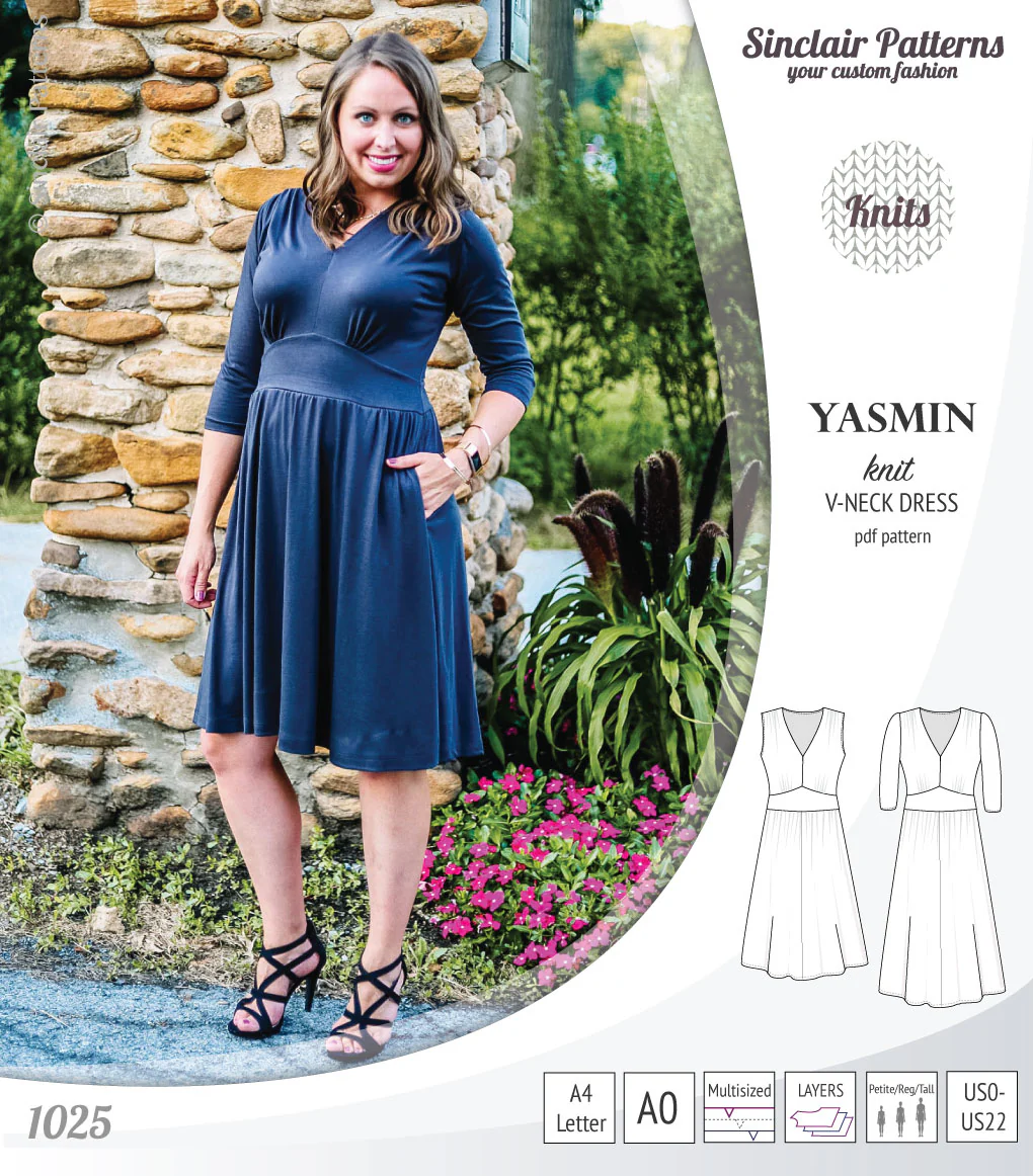Yasmin V neck knit dress with pleated accents (PDF) - Image 24
