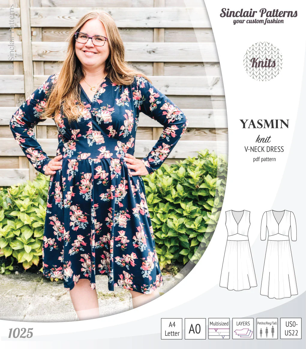 Yasmin V neck knit dress with pleated accents (PDF) - Image 26