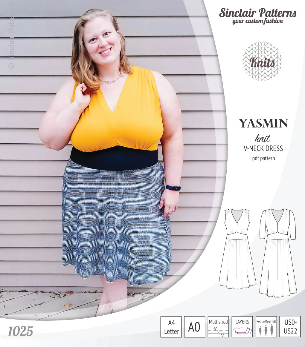 Yasmin V neck knit dress with pleated accents (PDF) - Image 27