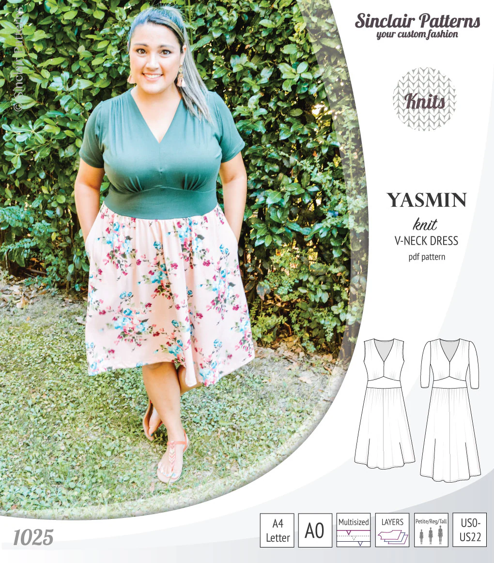 Yasmin V neck knit dress with pleated accents (PDF) - Image 28