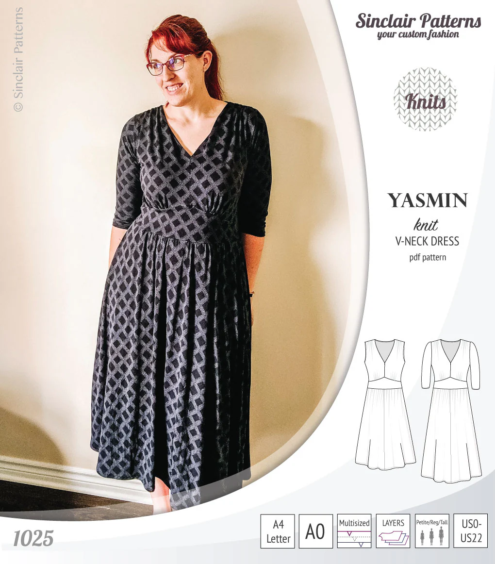 Yasmin V neck knit dress with pleated accents (PDF) - Image 3