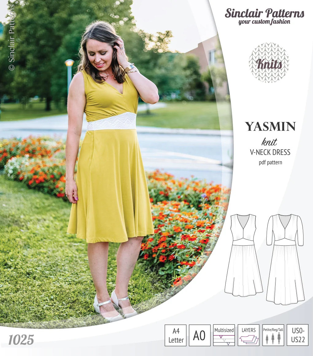 Yasmin V neck knit dress with pleated accents (PDF) - Image 31