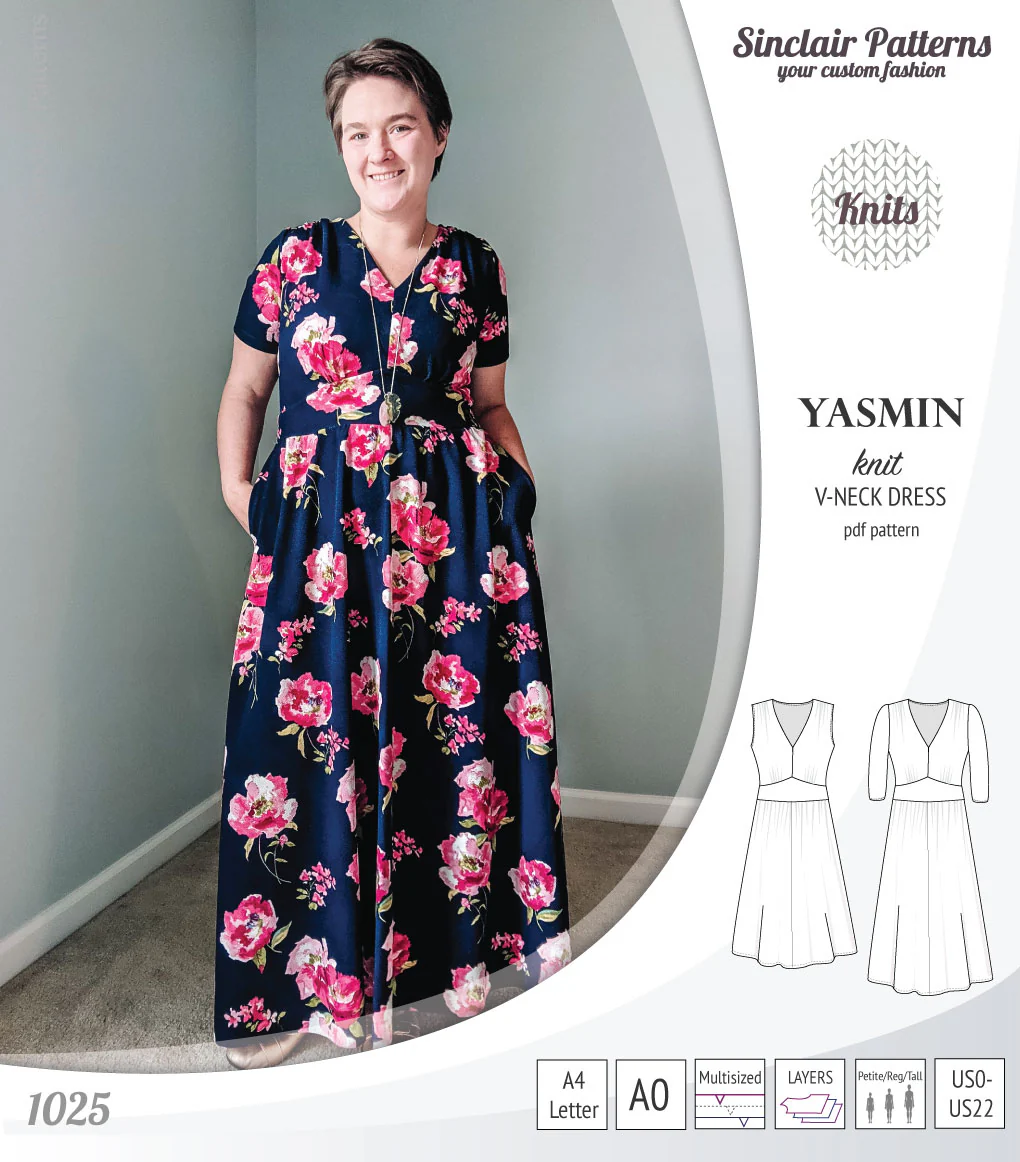 Yasmin V neck knit dress with pleated accents (PDF) - Image 32