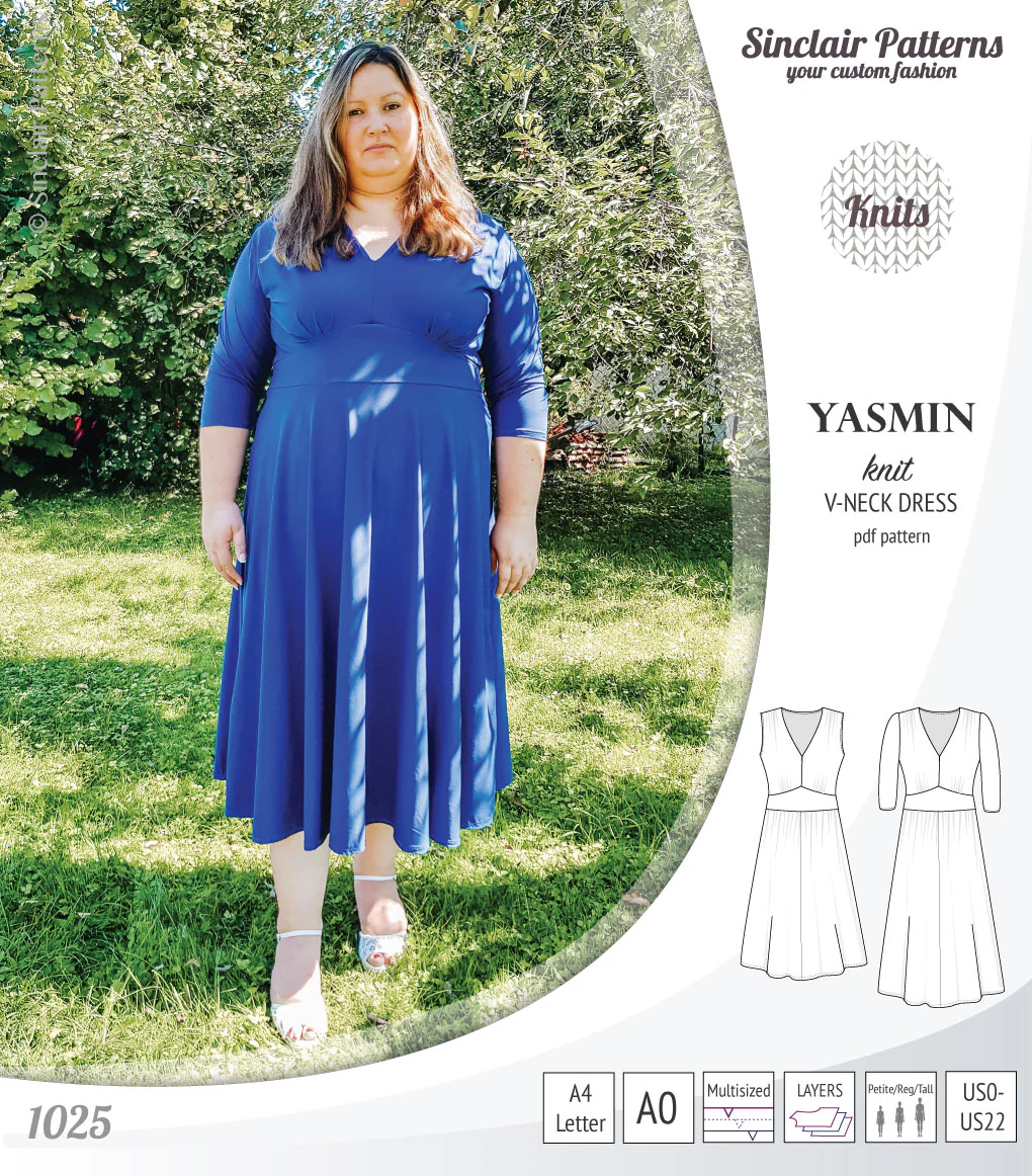 Yasmin V neck knit dress with pleated accents (PDF) - Image 33