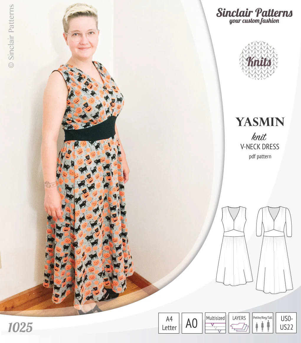 Yasmin V neck knit dress with pleated accents (PDF) - Image 35