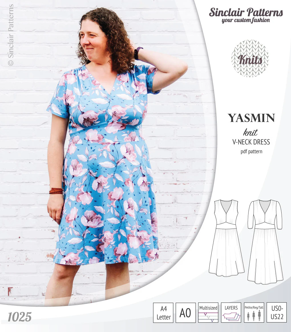 Yasmin V neck knit dress with pleated accents (PDF) - Image 36