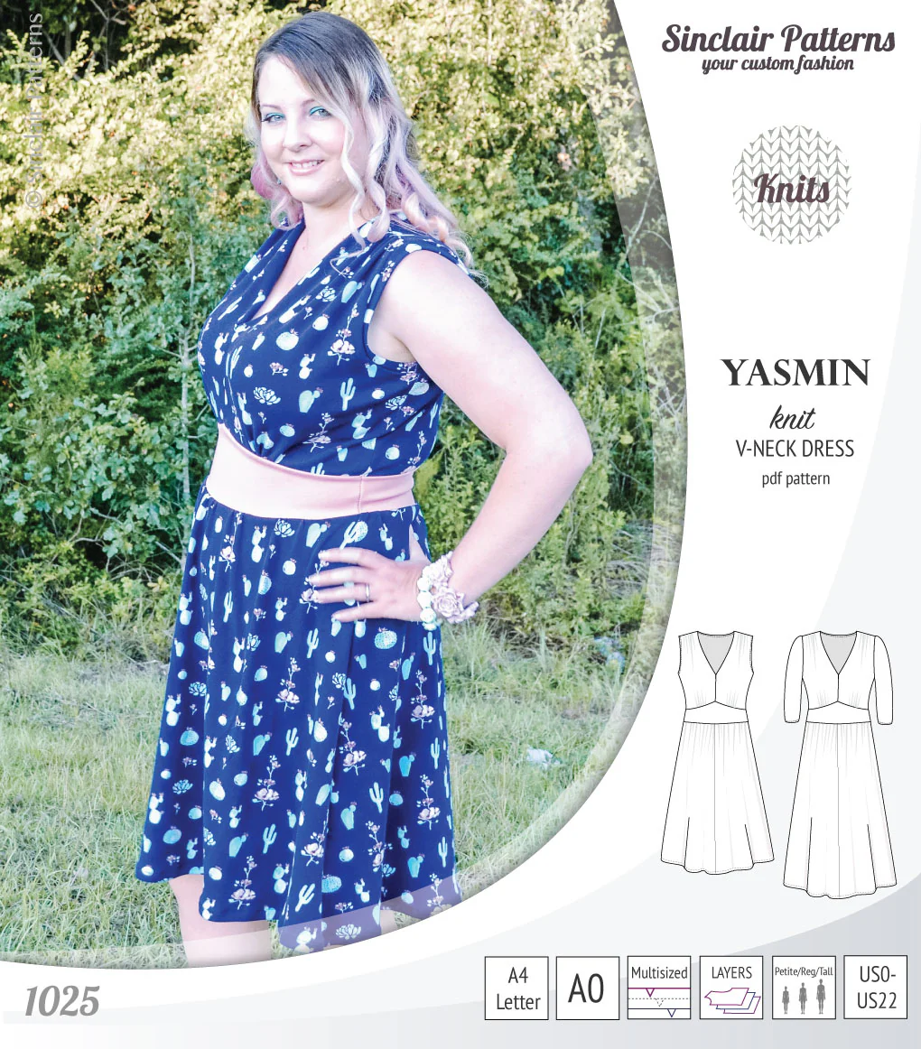 Yasmin V neck knit dress with pleated accents (PDF) - Image 37