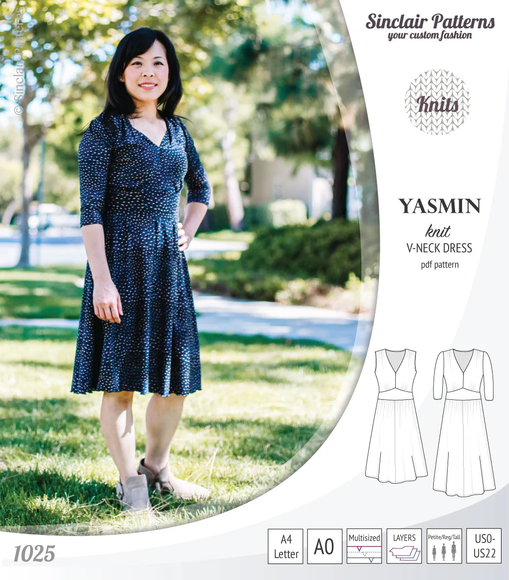 Yasmin V neck knit dress with pleated accents (PDF) - Image 38