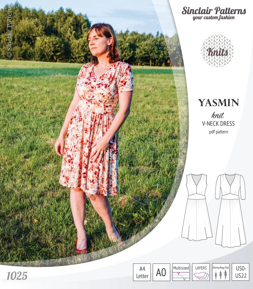 Yasmin V neck knit dress with pleated accents (PDF) - Image 39