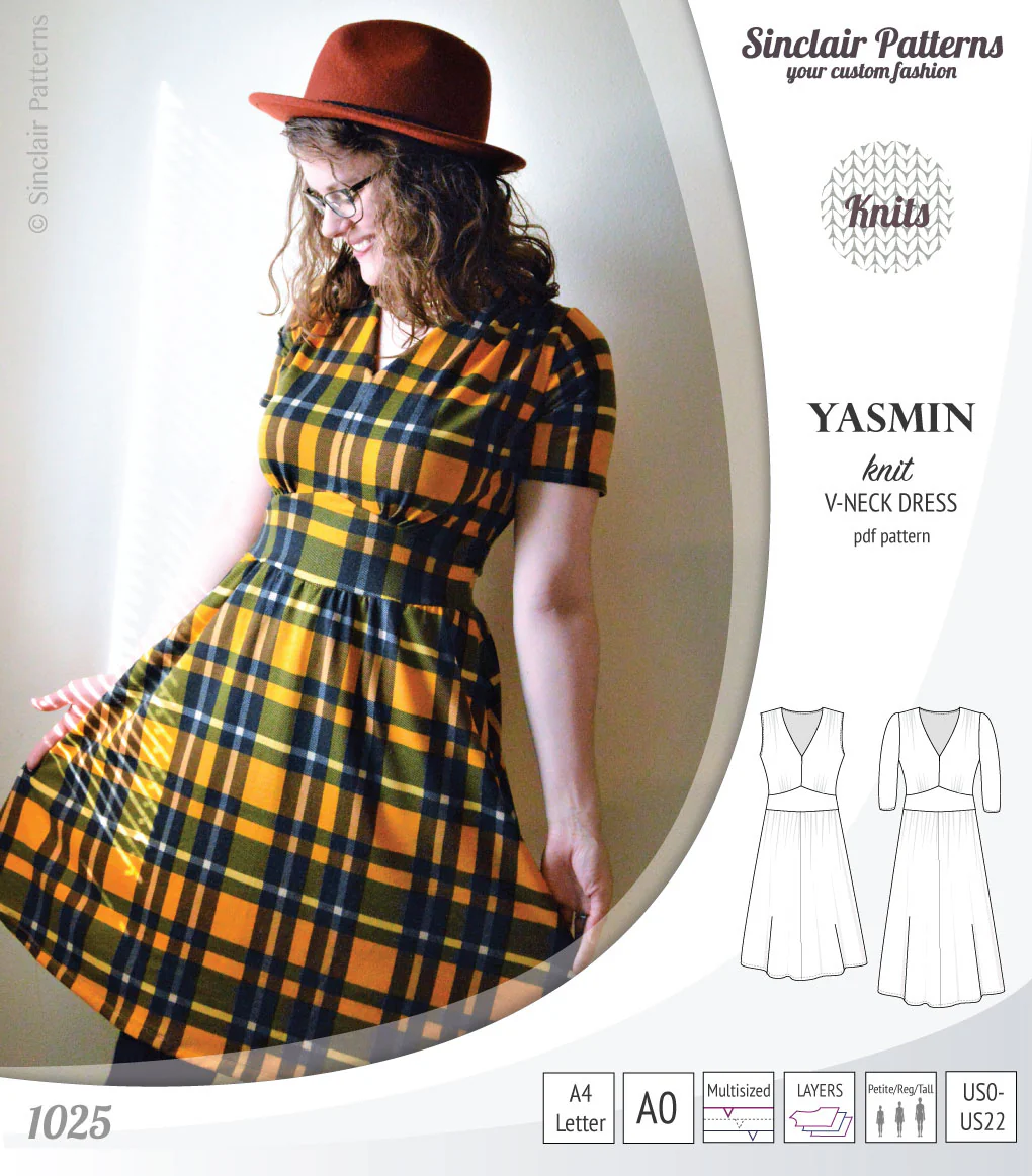Yasmin V neck knit dress with pleated accents (PDF) - Image 4