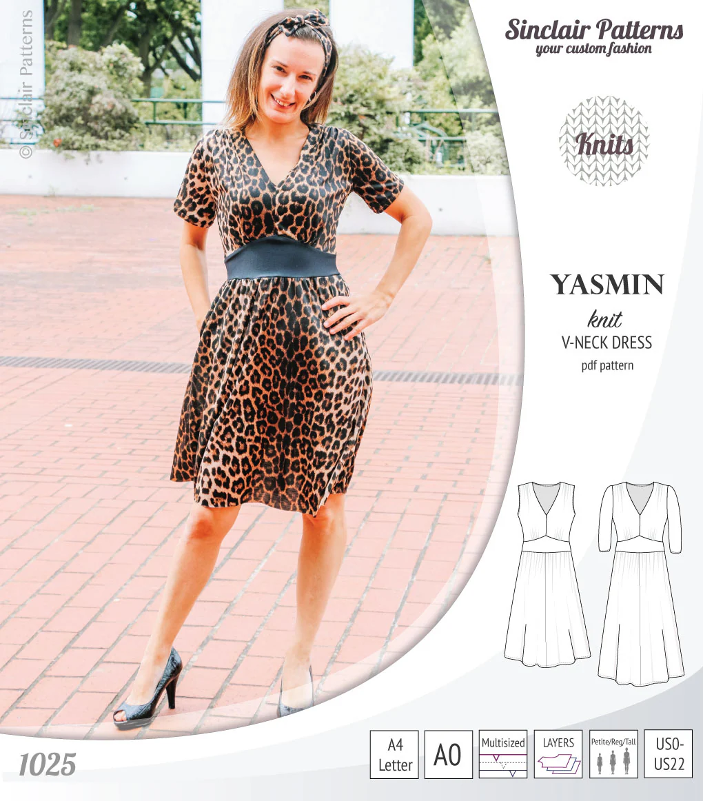 Yasmin V neck knit dress with pleated accents (PDF) - Image 5
