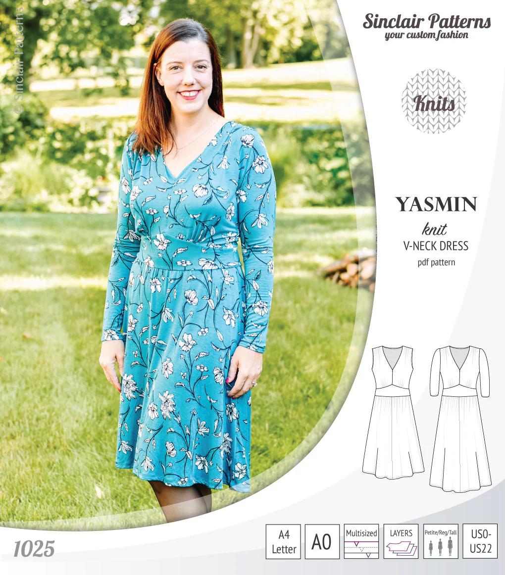 Yasmin V neck knit dress with pleated accents (PDF) - Image 6