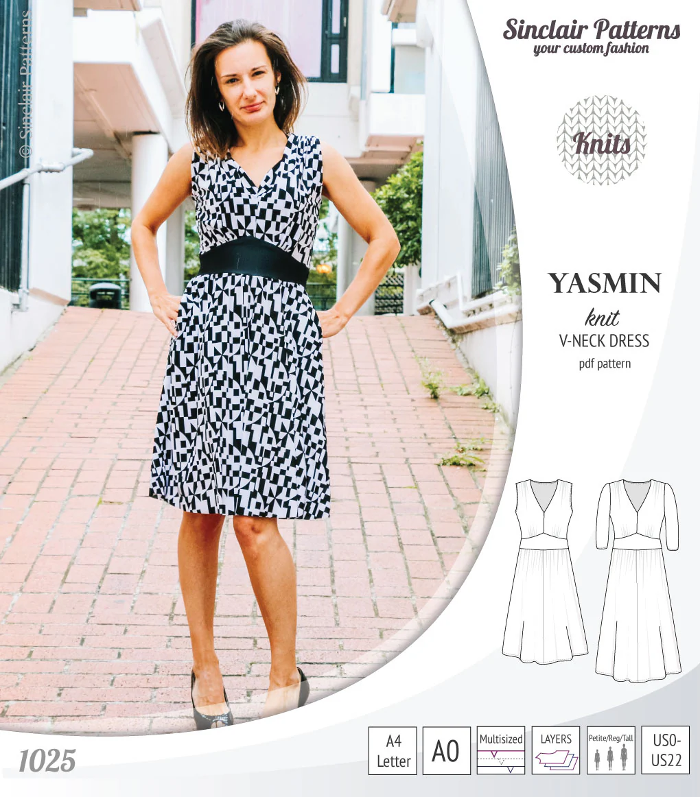 Yasmin V neck knit dress with pleated accents (PDF) - Image 7