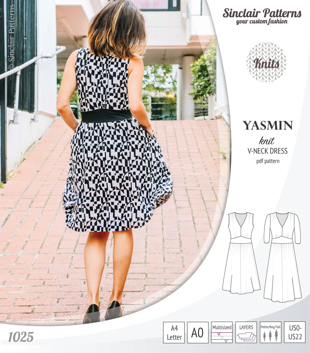 Yasmin V neck knit dress with pleated accents (PDF) - Image 8
