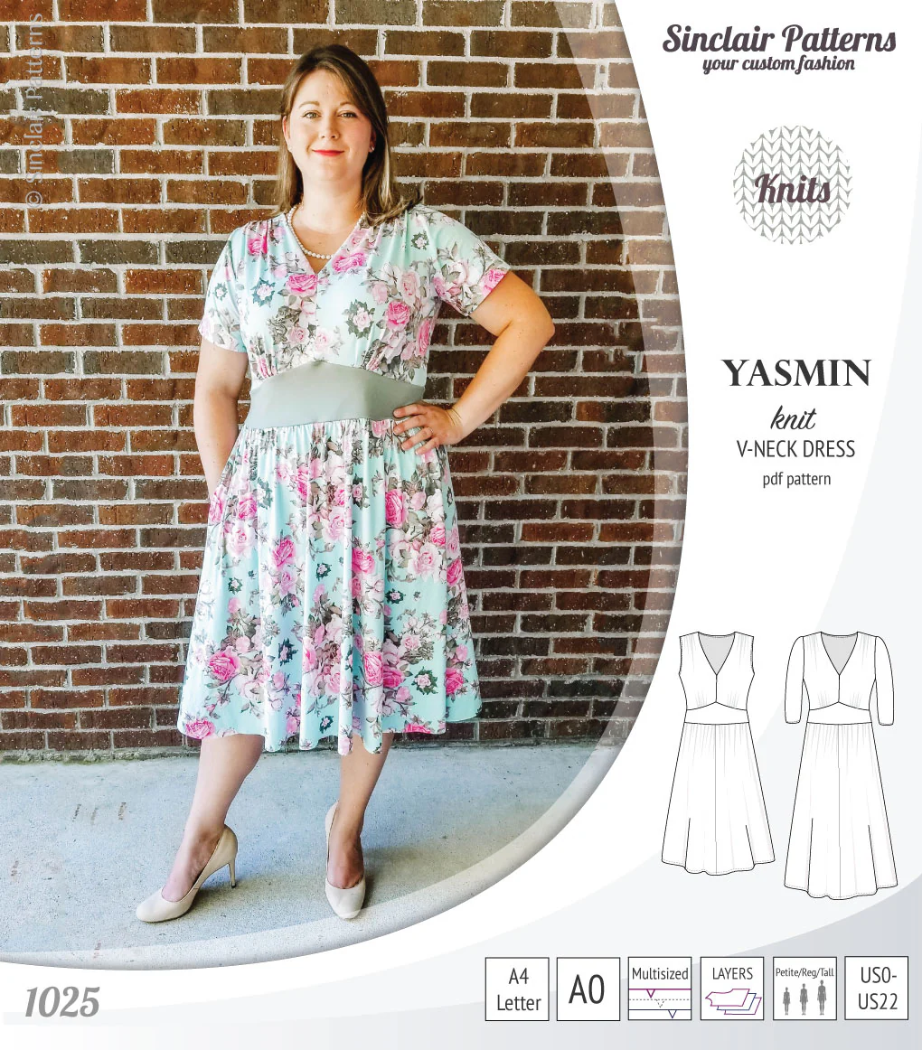 Yasmin V neck knit dress with pleated accents (PDF) - Image 9